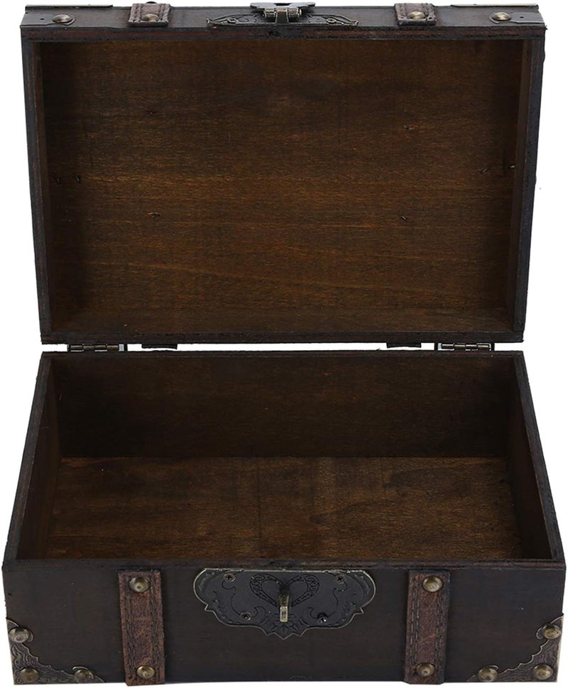 woobles Vintage Wooden Storage Box, Desktop Storage Boxes Decorative Treasure Box Jewelry Chest Metal Lock Wood Storage Decorative Keepsake Chests Box - 9.25x6.30x3.74inch(Gray + Lock) - Image 4